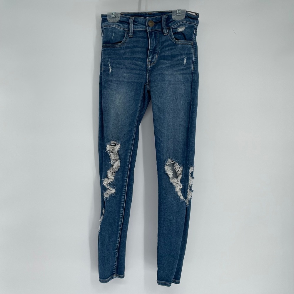 American Eagle Outfitters Womens Jegging Jeans Size‎ 0 Short Distressed Blue